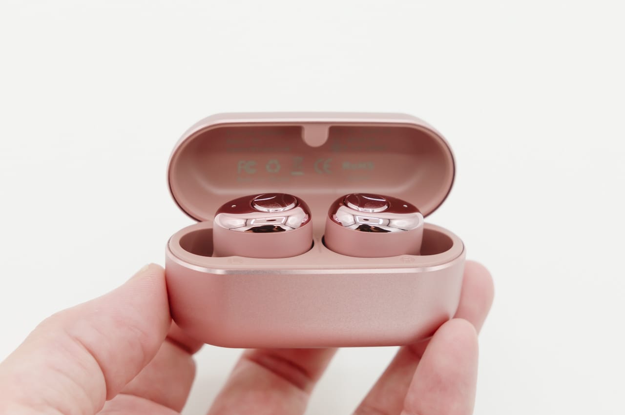 Tranya T6充電ケース蓋の奥に仕様などがプリントされている