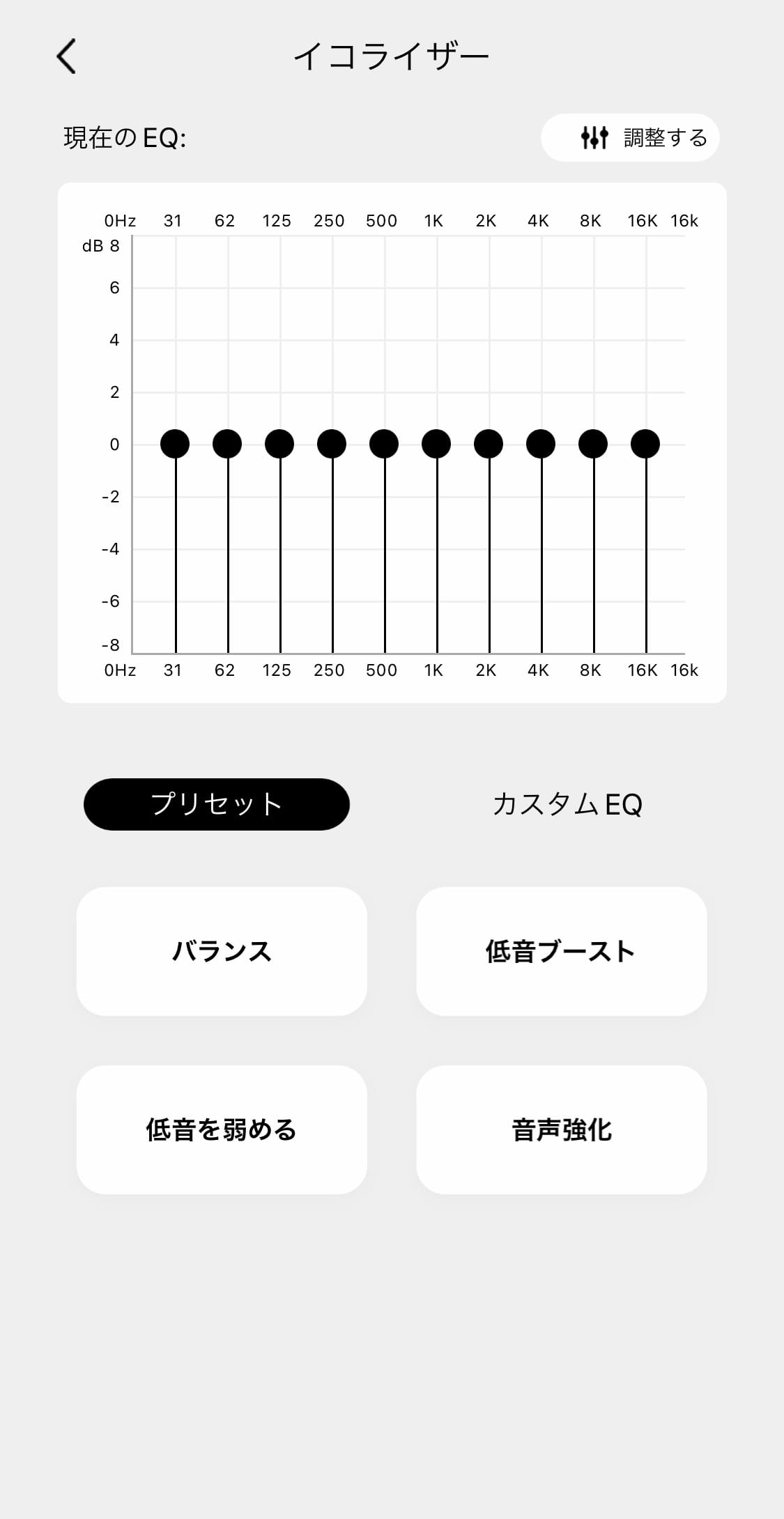 Tranya Audioのイコライザー設定画面