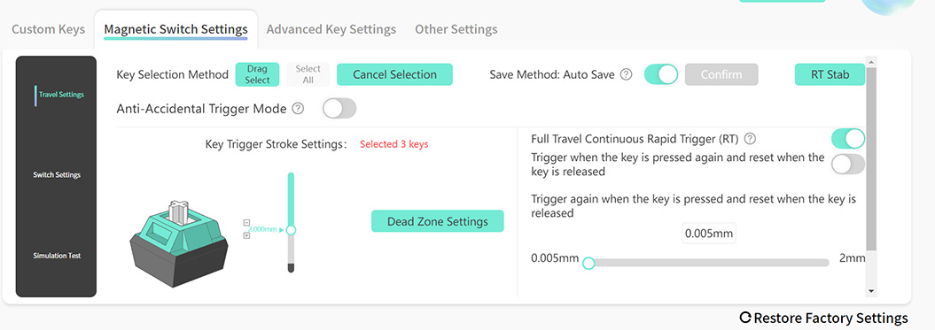 アクチュエーションポイント設定画面