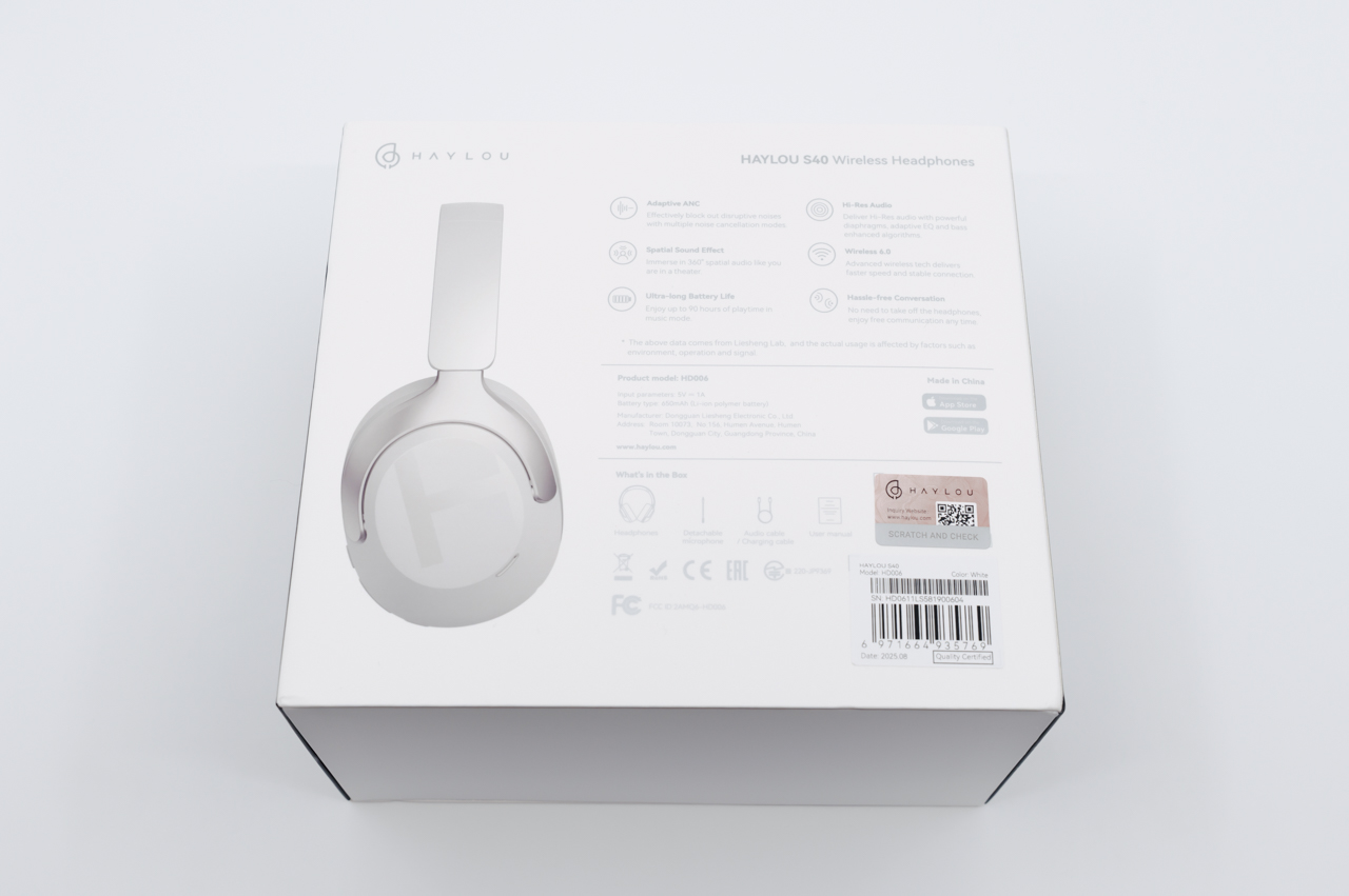 HAYLOU S40 レビュー/本体の性能や機能はかなり高いワイヤレスヘッドホン。アプリなどソフトウェア周りは今後の改善に期待 6 パッケージ裏面