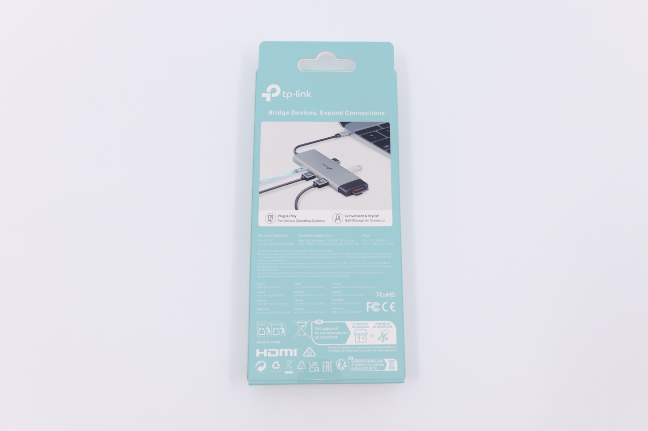 TP-Link 7 in 1ハブ UH7021C レビュー/1台で大幅にポートを増やせるUSBハブ。コンパクトでMacBookとの相性は抜群 6 パッケージ裏面