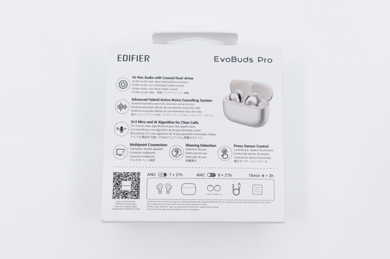 EDIFIER EvoBuds Pro レビュー/AI音声翻訳を搭載した完全ワイヤレスイヤホン。デザインも音質も高水準 7 パッケージ裏面