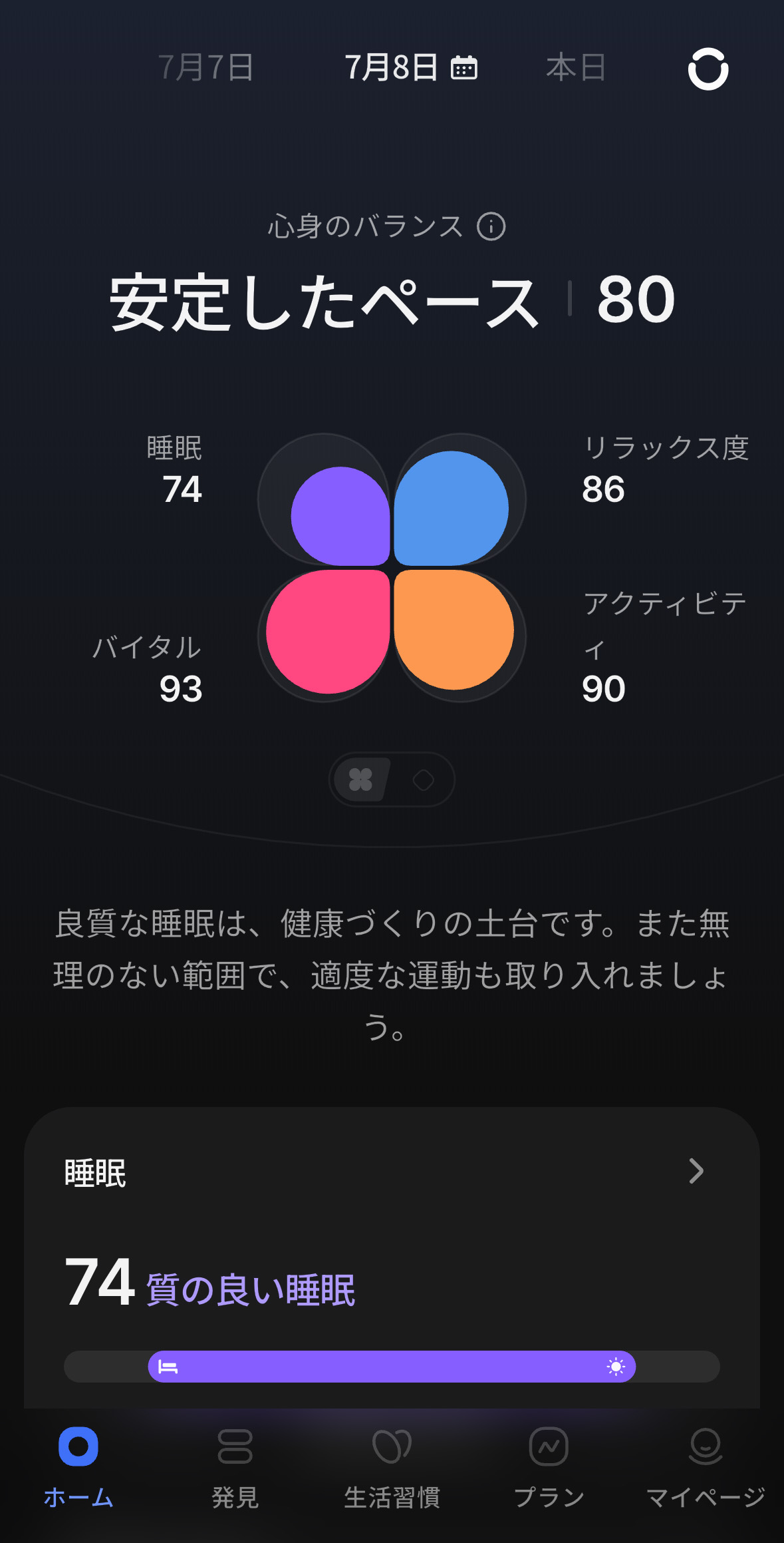 一目で健康バランスが確認できる